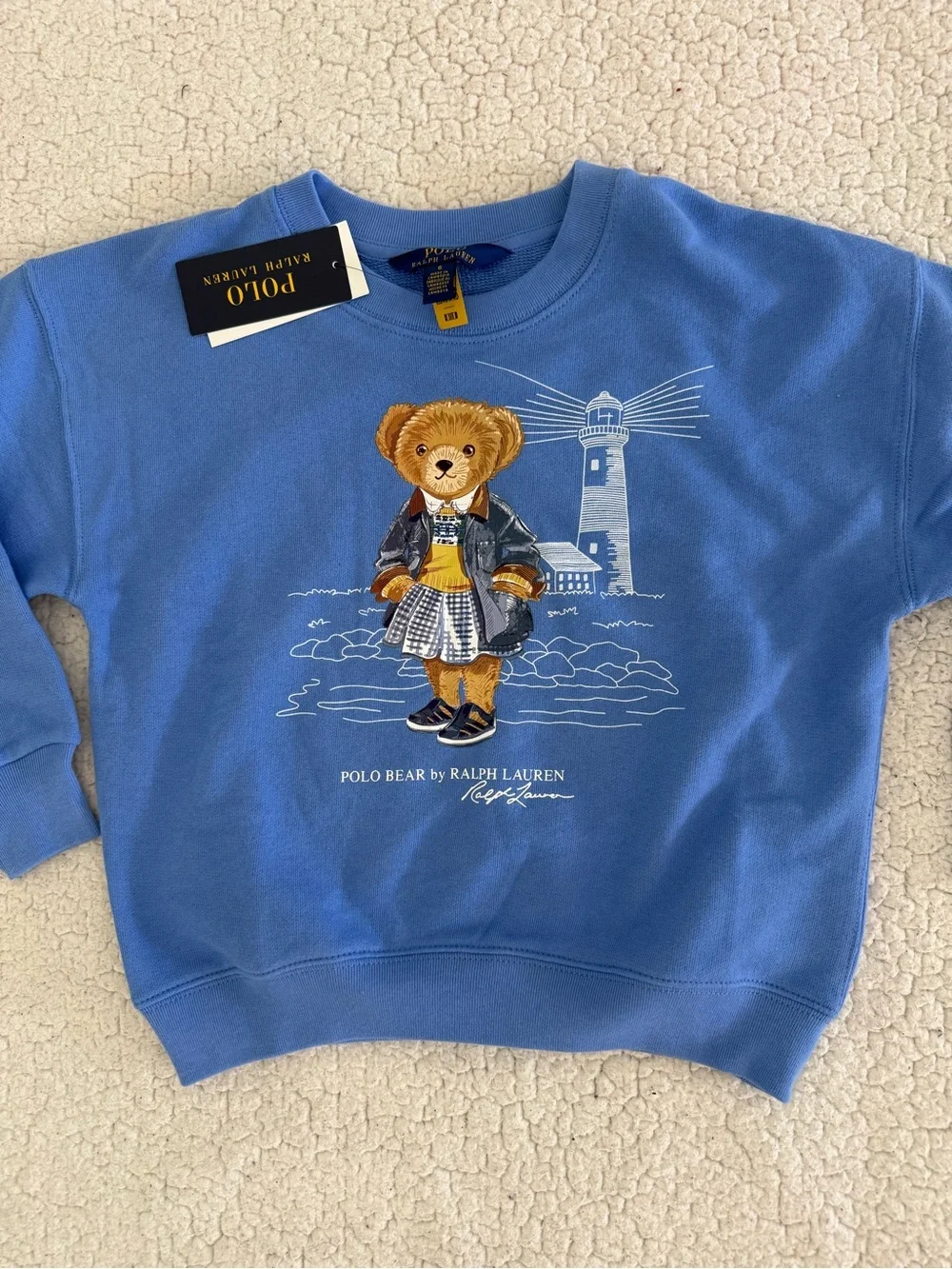 New girls Sz 6 Ralph Lauren Blue Polo Bear Sweatshirt with Embroidered Bear
